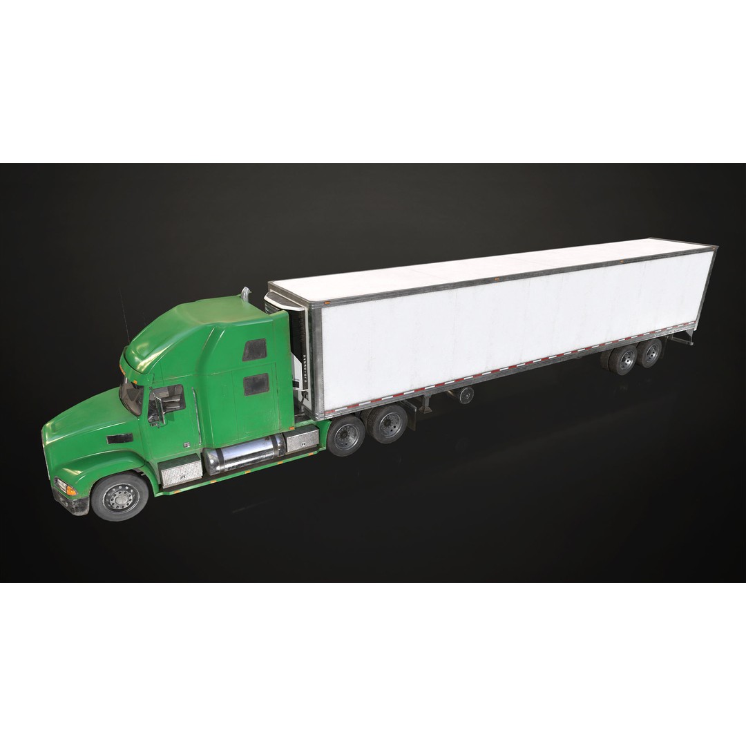 Semi Truck 3D Model – Low Poly Refrigerated Trailer, Game Ready, FBX - View 4