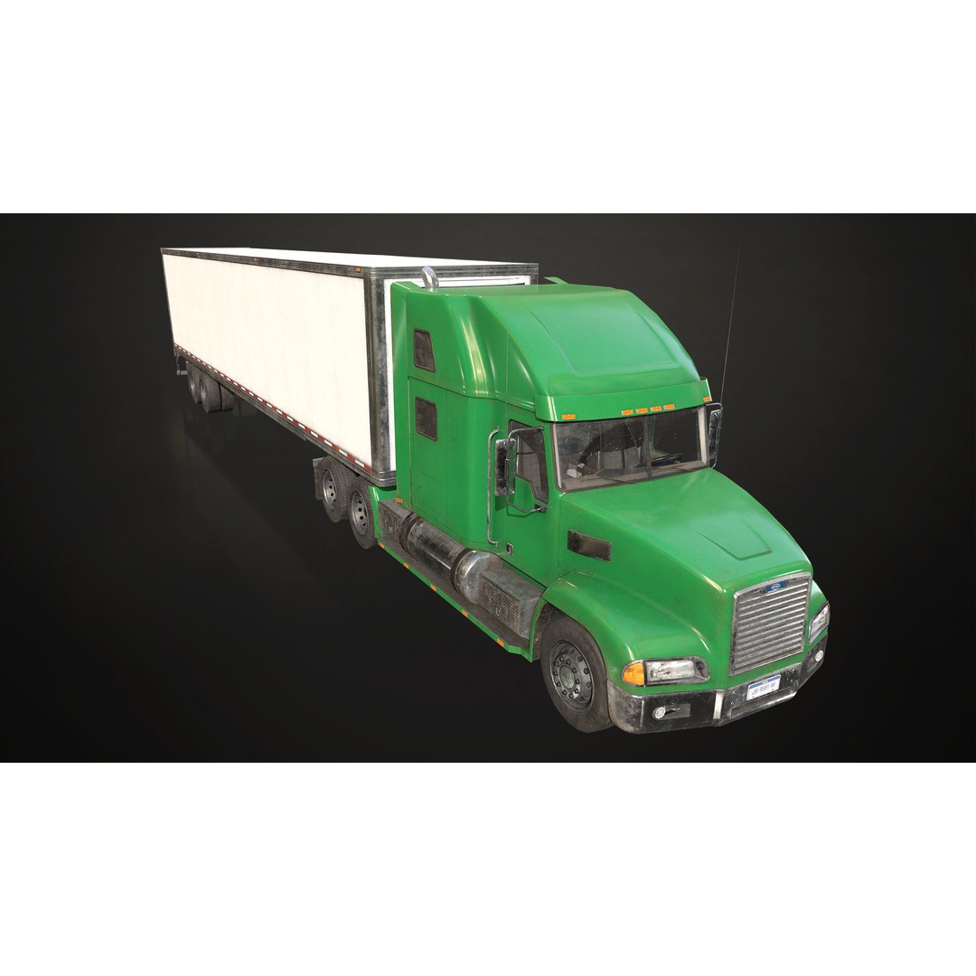 Semi Truck 3D Model – Low Poly Refrigerated Trailer, Game Ready, FBX - View 5