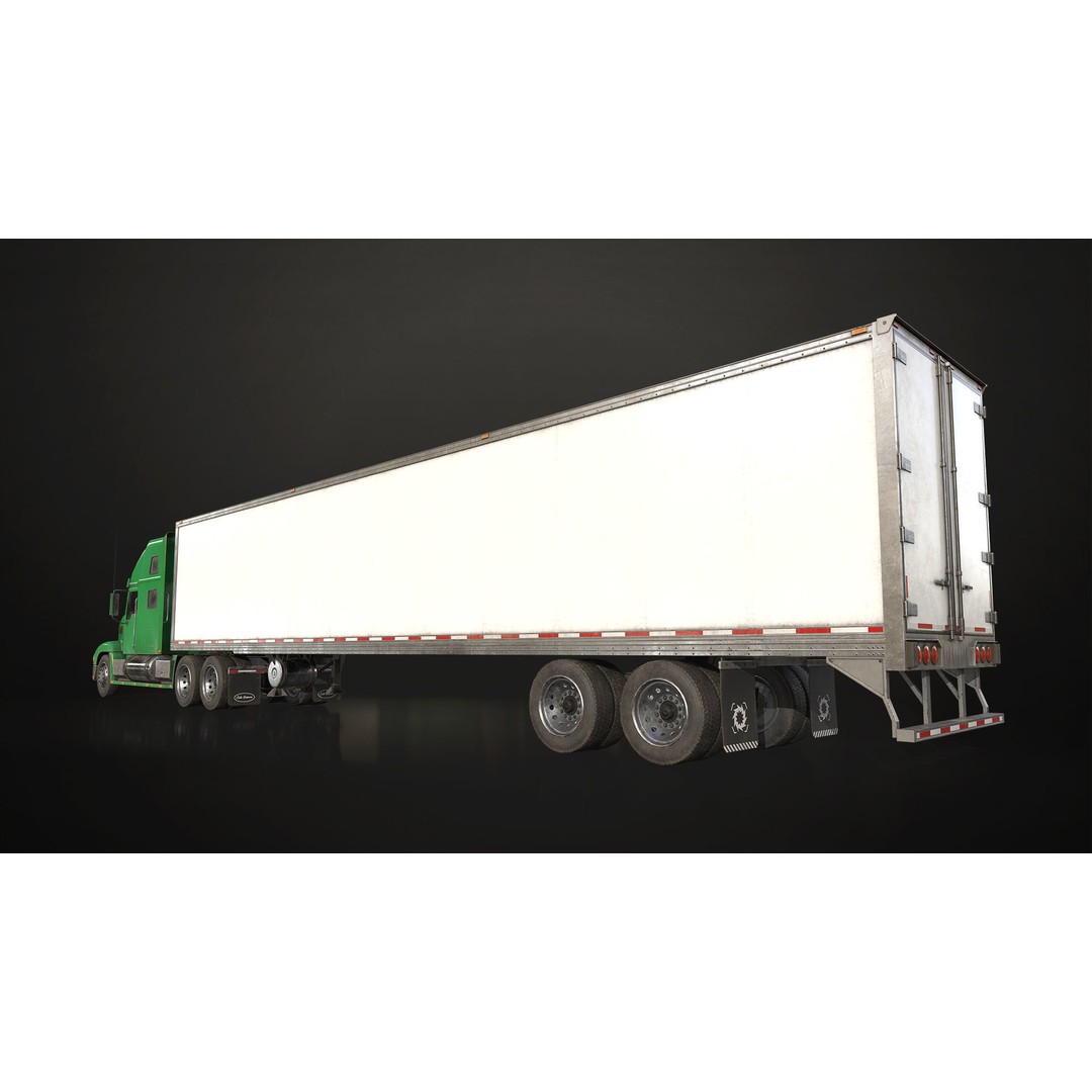 Semi Truck 3D Model – Low Poly Refrigerated Trailer, Game Ready, FBX - View 6