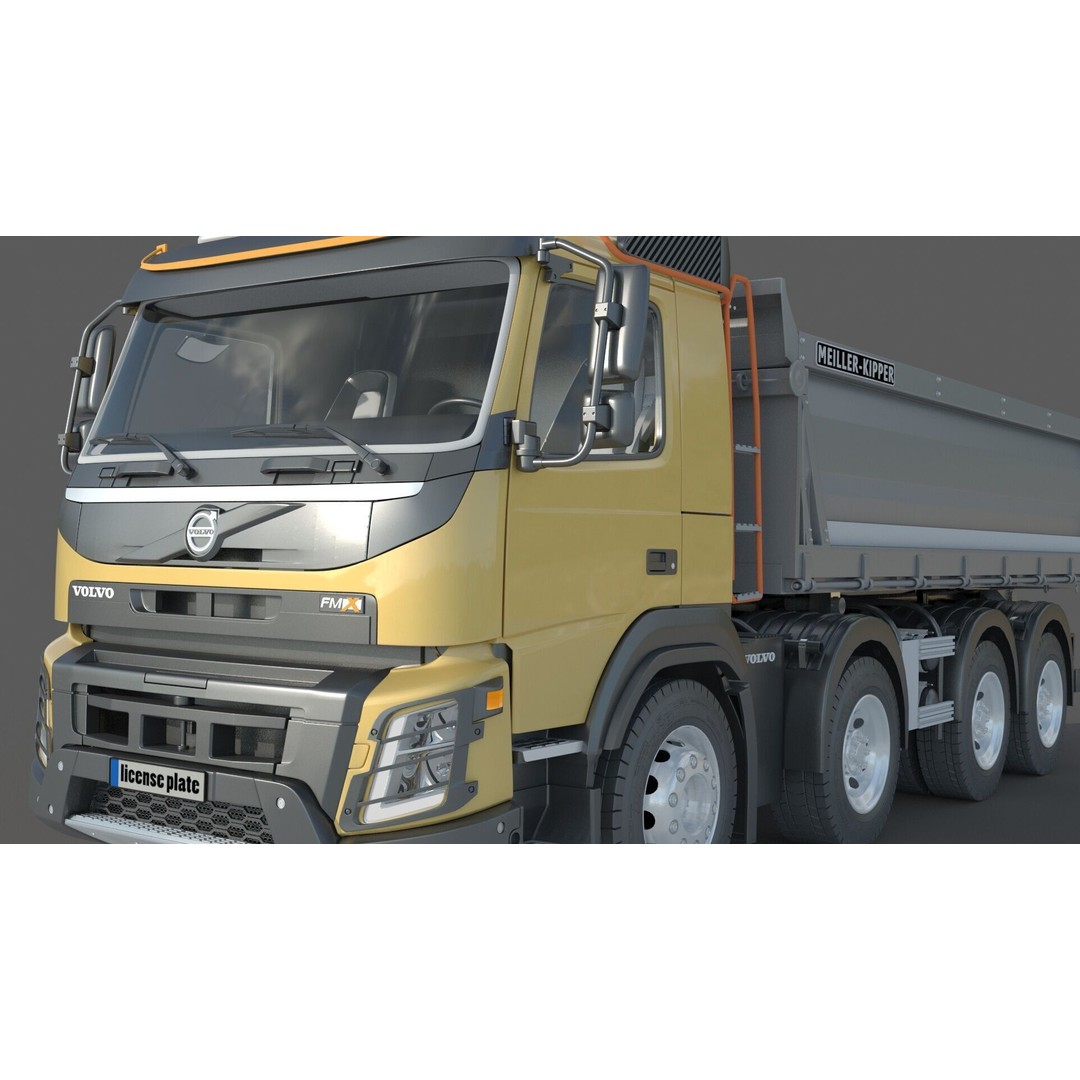 Volvo FMX 500 Dump Truck 3D Model – High Poly PBR Asset, FBX, OBJ - View 10