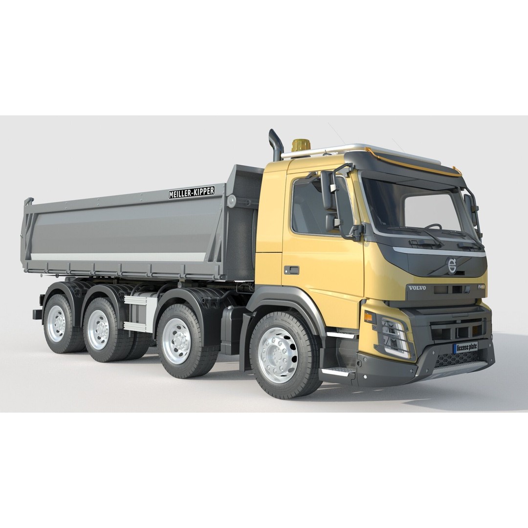 Volvo FMX 500 Dump Truck 3D Model – High Poly PBR Asset, FBX, OBJ - View 3
