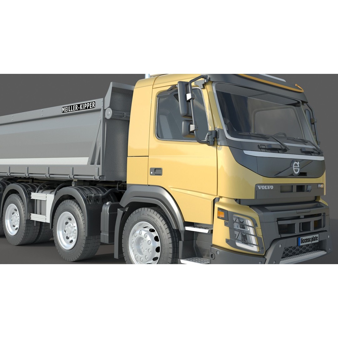 Volvo FMX 500 Dump Truck 3D Model – High Poly PBR Asset, FBX, OBJ - View 9