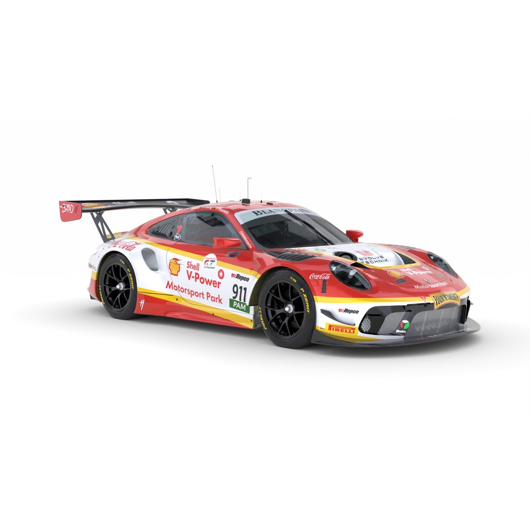 Porsche 911 GT3 R 2018 3D Model – High Poly Racing Car, FBX, Blender - View 11