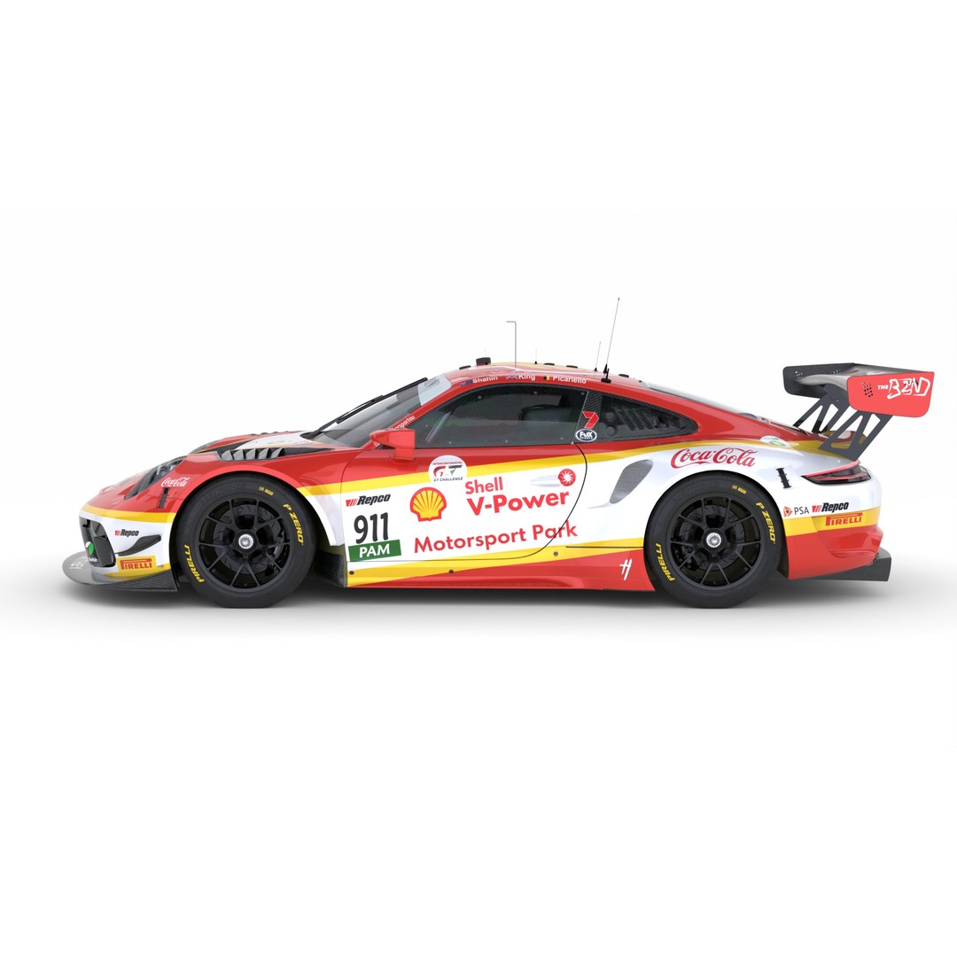 Porsche 911 GT3 R 2018 3D Model – High Poly Racing Car, FBX, Blender - View 4
