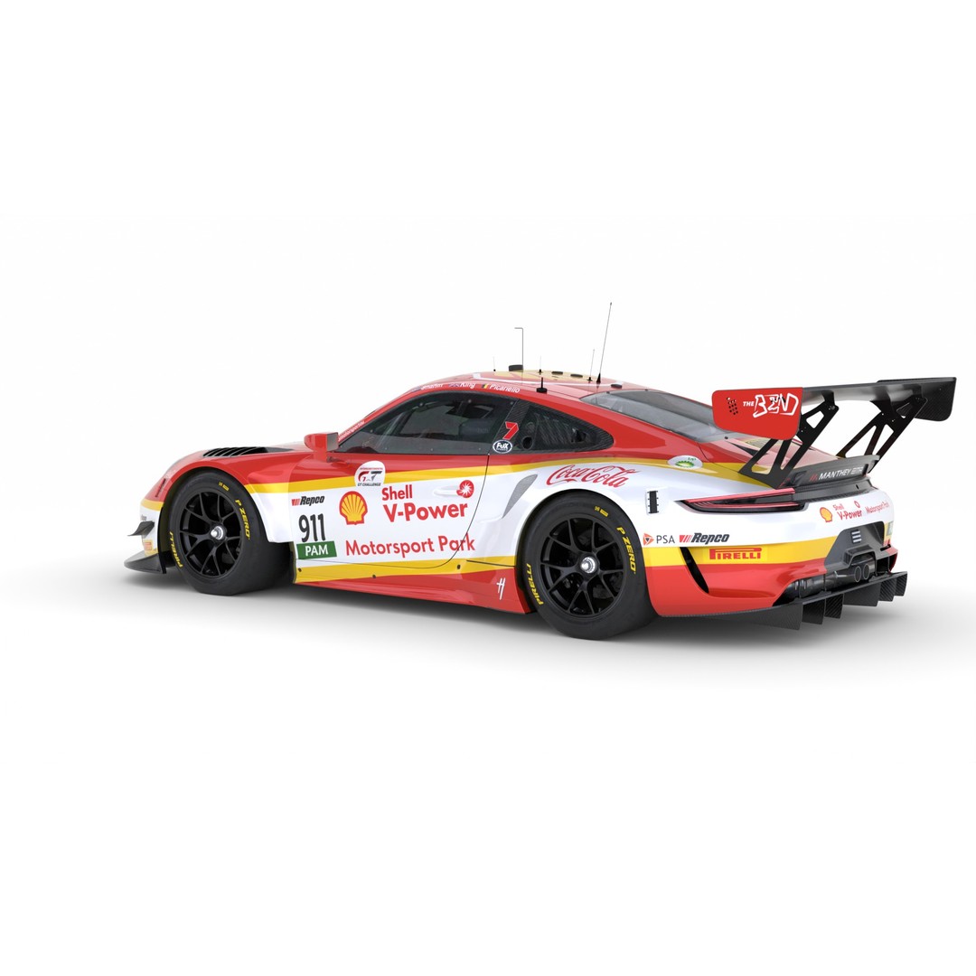 Porsche 911 GT3 R 2018 3D Model – High Poly Racing Car, FBX, Blender - View 7