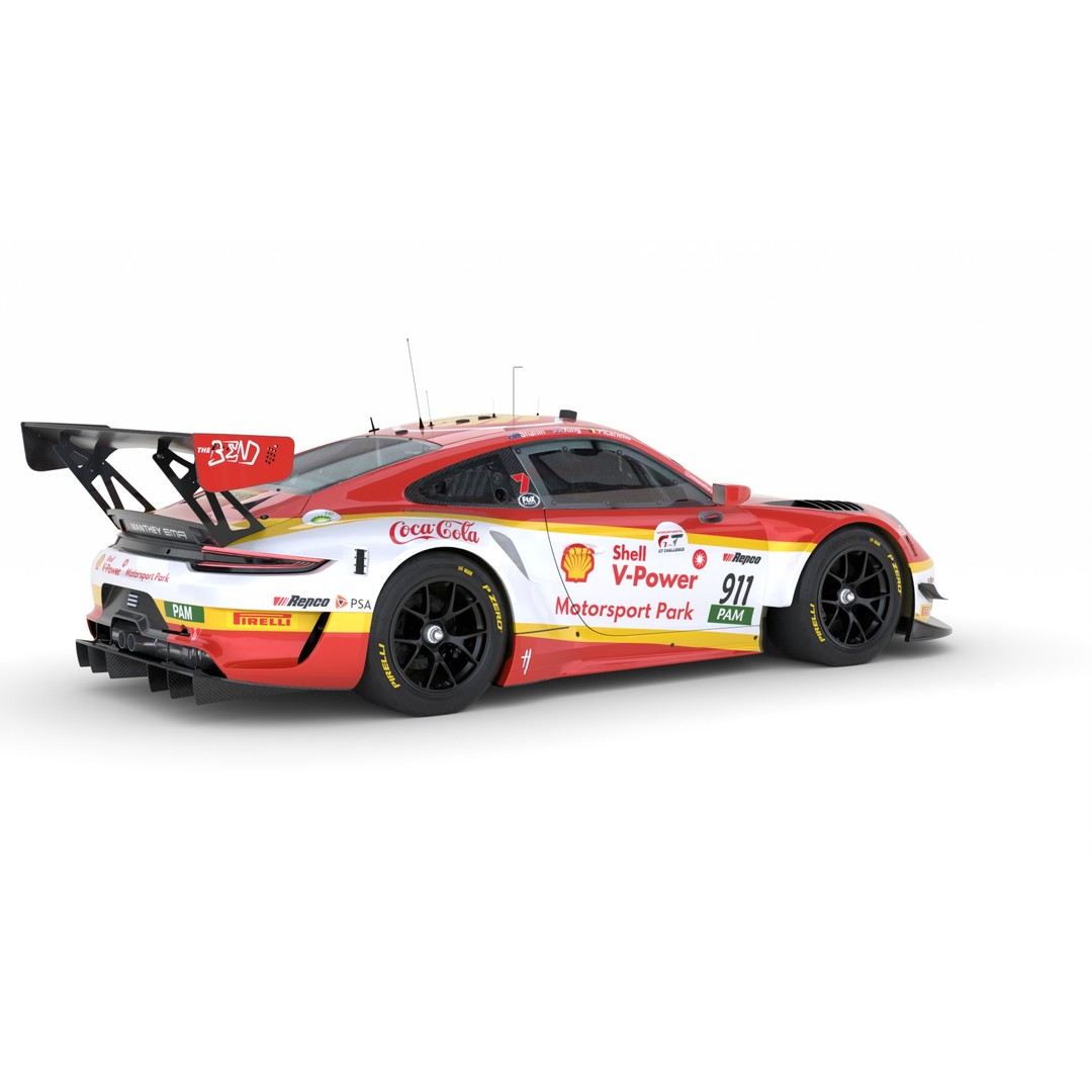 Porsche 911 GT3 R 2018 3D Model – High Poly Racing Car, FBX, Blender - View 8
