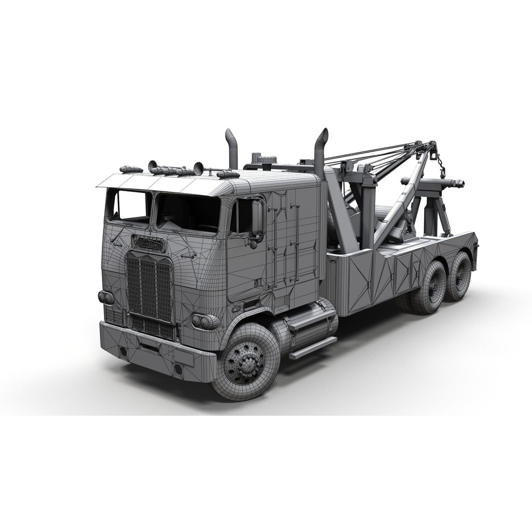 1980 Freightliner Heavy Wrecker 3D Model – Low Poly Game Ready Asset, FBX - View 11