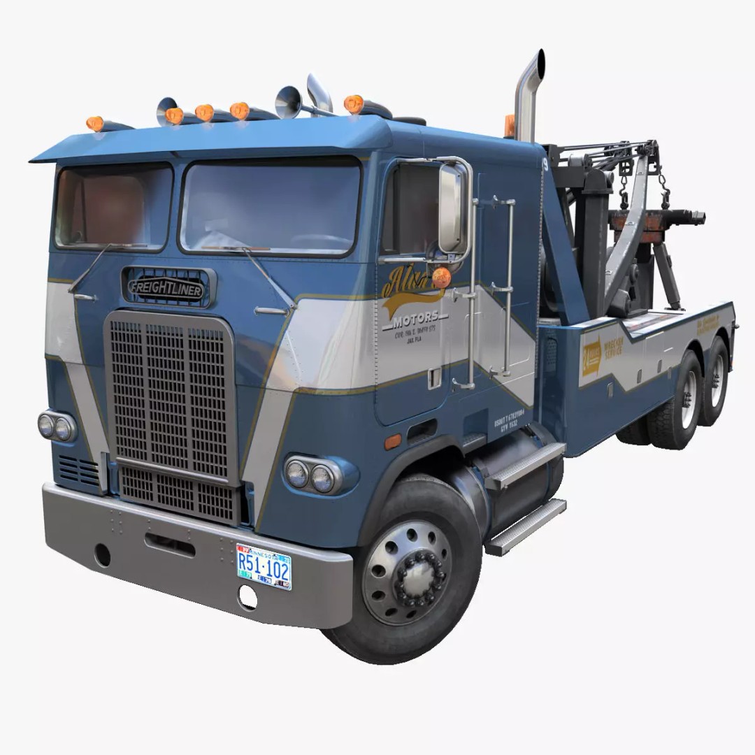 1980 Freightliner Heavy Wrecker 3D Model – Low Poly Game Ready Asset, FBX - View 2