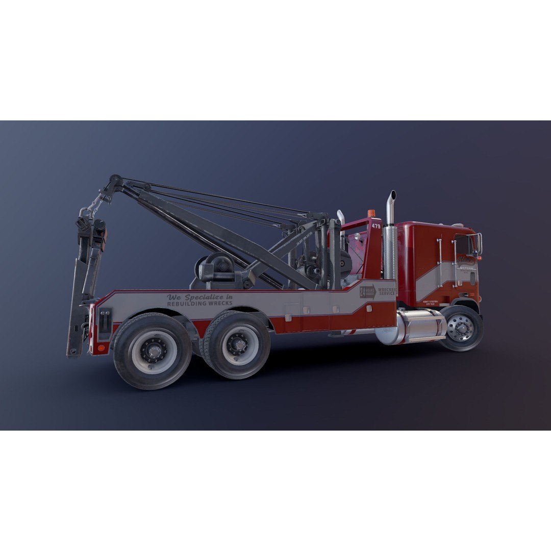 1980 Freightliner Heavy Wrecker 3D Model – Low Poly Game Ready Asset, FBX - View 20