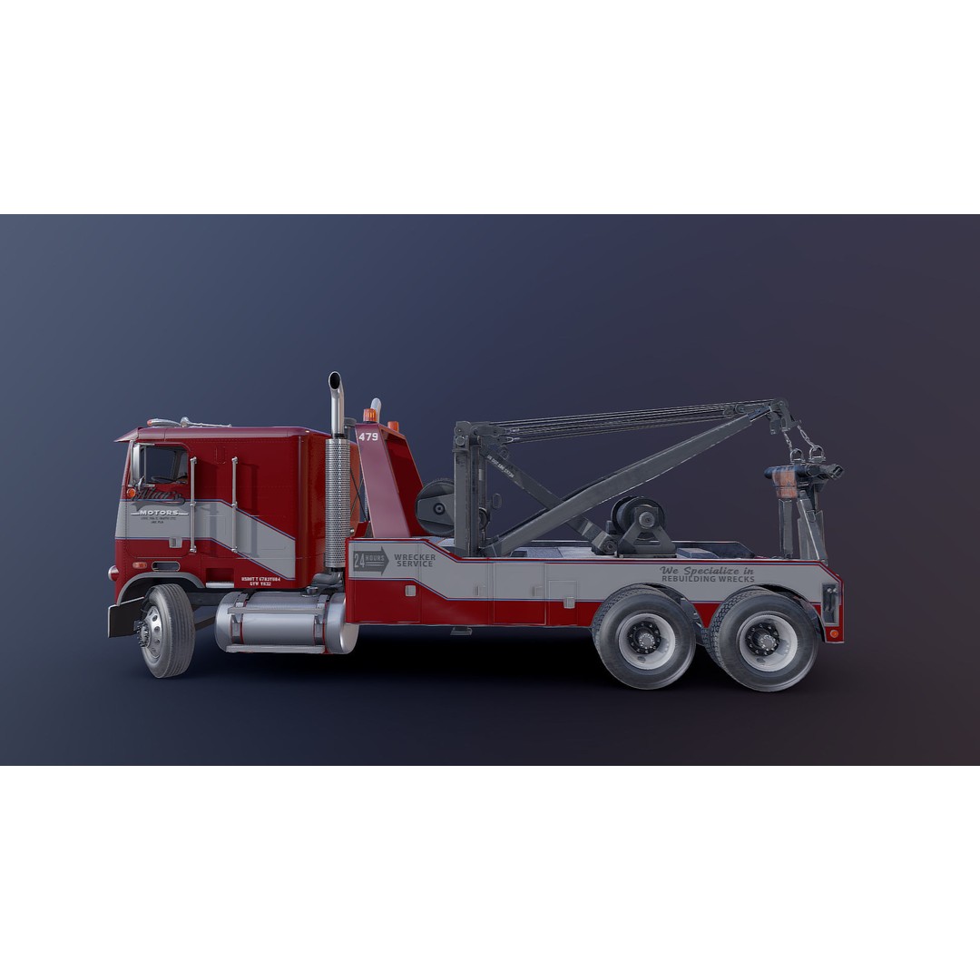 1980 Freightliner Heavy Wrecker 3D Model – Low Poly Game Ready Asset, FBX - View 21