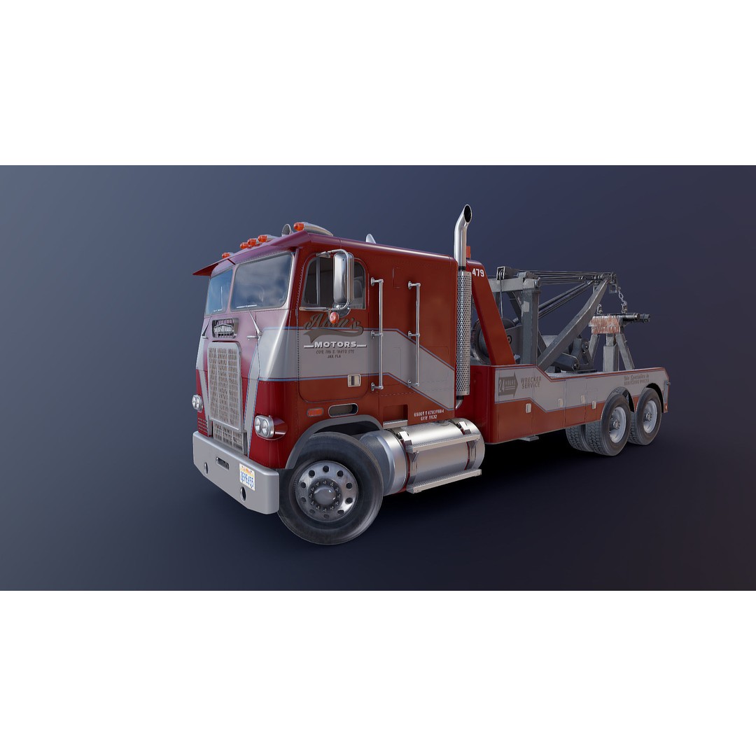 1980 Freightliner Heavy Wrecker 3D Model – Low Poly Game Ready Asset, FBX - View 23