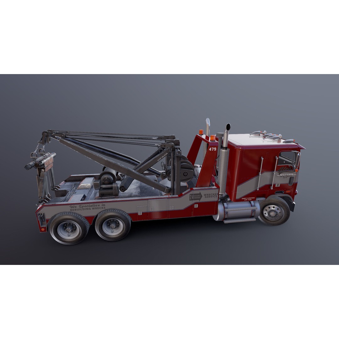 1980 Freightliner Heavy Wrecker 3D Model – Low Poly Game Ready Asset, FBX - View 24