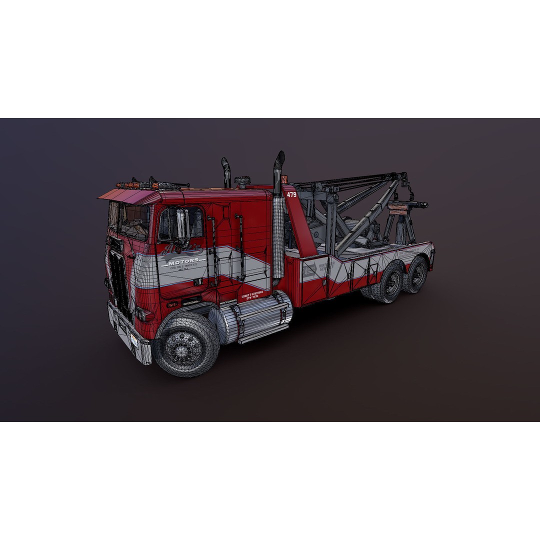 1980 Freightliner Heavy Wrecker 3D Model – Low Poly Game Ready Asset, FBX - View 26