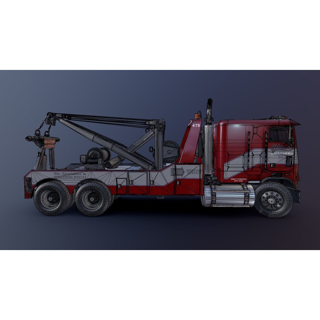 1980 Freightliner Heavy Wrecker 3D Model – Low Poly Game Ready Asset, FBX - View 27