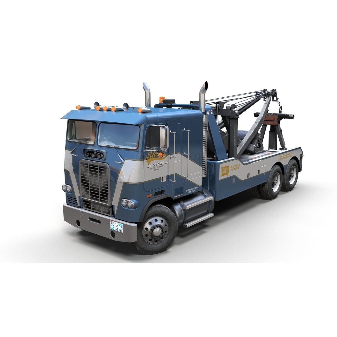 1980 Freightliner Heavy Wrecker 3D Model – Low Poly Game Ready Asset, FBX - View 3