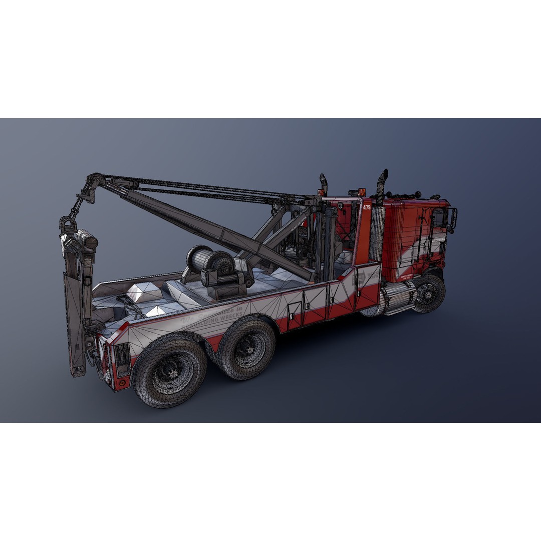 1980 Freightliner Heavy Wrecker 3D Model – Low Poly Game Ready Asset, FBX - View 30