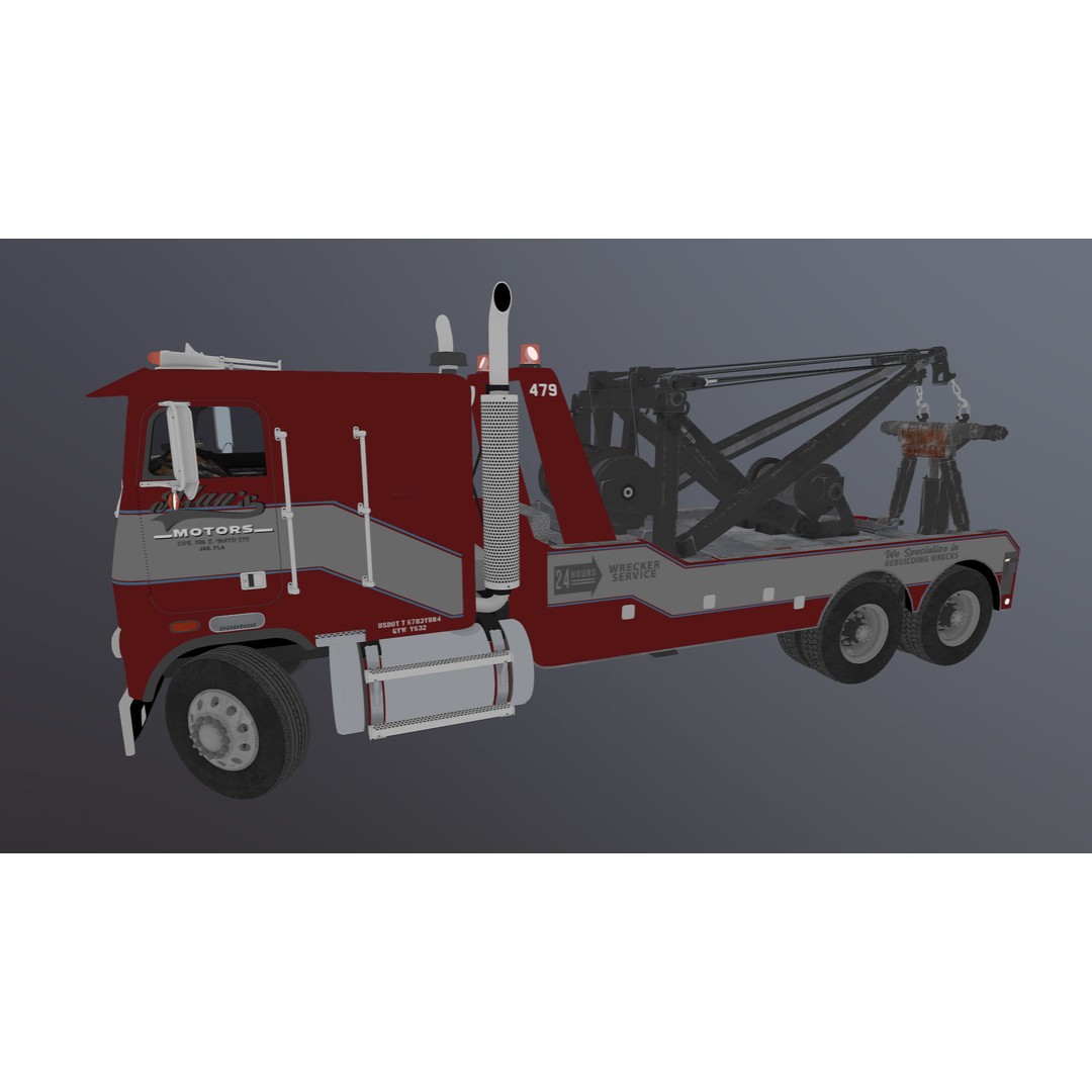 1980 Freightliner Heavy Wrecker 3D Model – Low Poly Game Ready Asset, FBX - View 31
