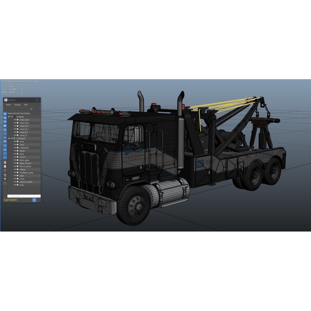 1980 Freightliner Heavy Wrecker 3D Model – Low Poly Game Ready Asset, FBX - View 35
