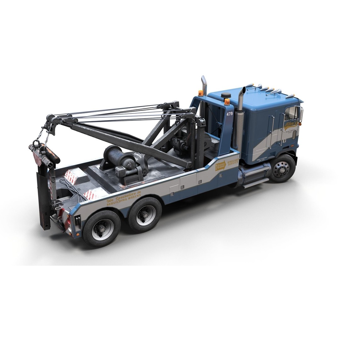 1980 Freightliner Heavy Wrecker 3D Model – Low Poly Game Ready Asset, FBX - View 4