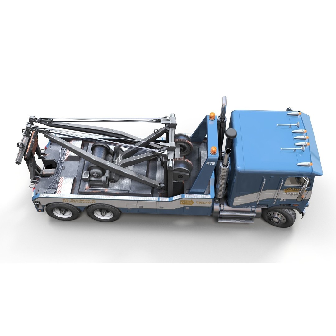 1980 Freightliner Heavy Wrecker 3D Model – Low Poly Game Ready Asset, FBX - View 5