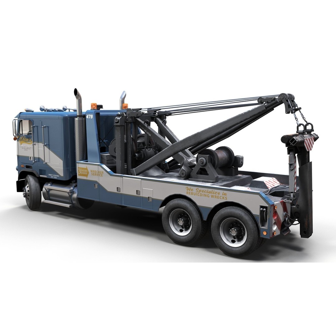 1980 Freightliner Heavy Wrecker 3D Model – Low Poly Game Ready Asset, FBX - View 6
