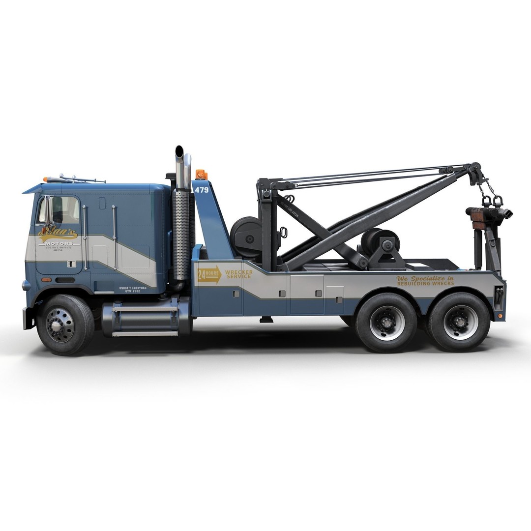 1980 Freightliner Heavy Wrecker 3D Model – Low Poly Game Ready Asset, FBX - View 7
