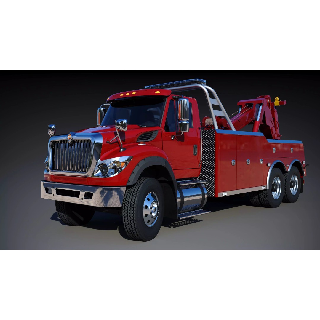 International WorkStar 7600 Wrecker 3D Model – Low Poly Game Asset, FBX - View 4