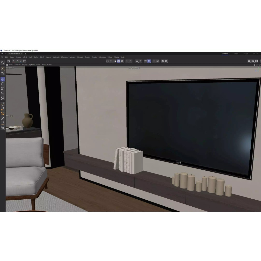 Modern Living Room 3D Model – Japandi Style, PBR Textures, Multiple Formats - View 10