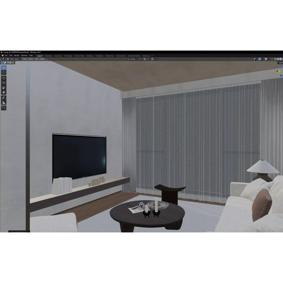 Modern Living Room 3D Model – Japandi Style, PBR Textures, Multiple Formats - View 12