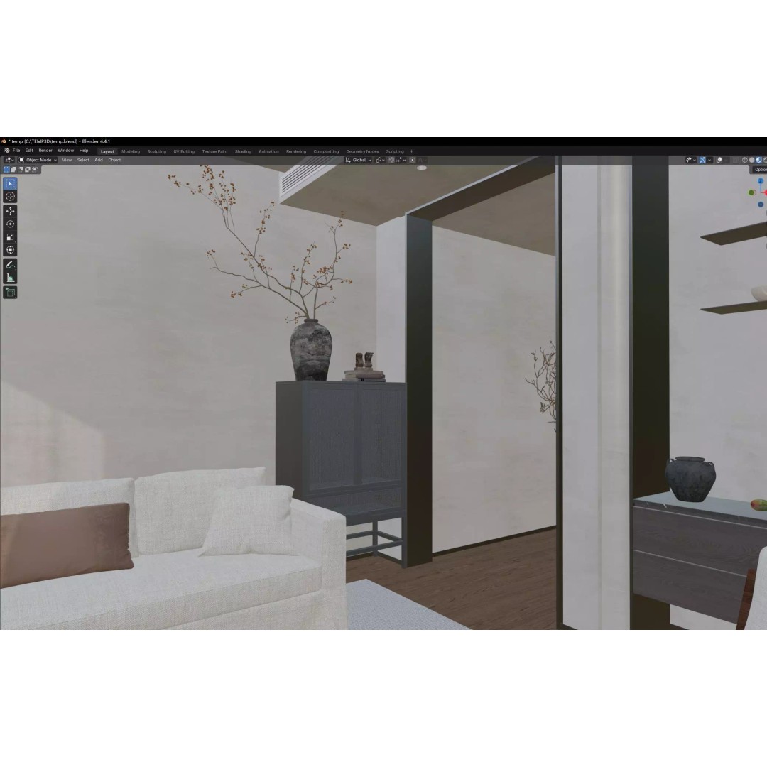 Modern Living Room 3D Model – Japandi Style, PBR Textures, Multiple Formats - View 15