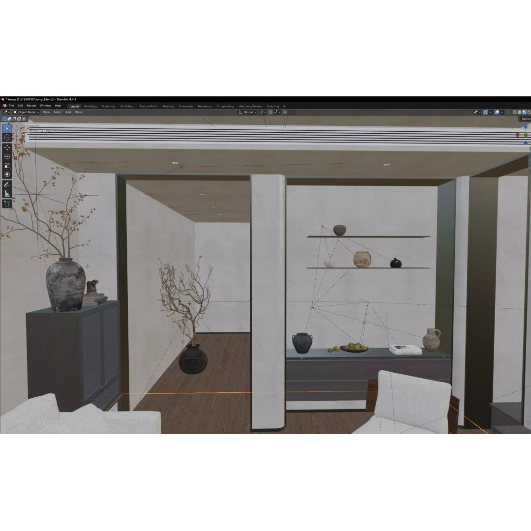 Modern Living Room 3D Model – Japandi Style, PBR Textures, Multiple Formats - View 17