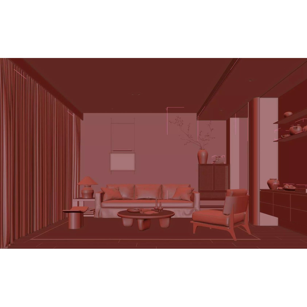 Modern Living Room 3D Model – Japandi Style, PBR Textures, Multiple Formats - View 19