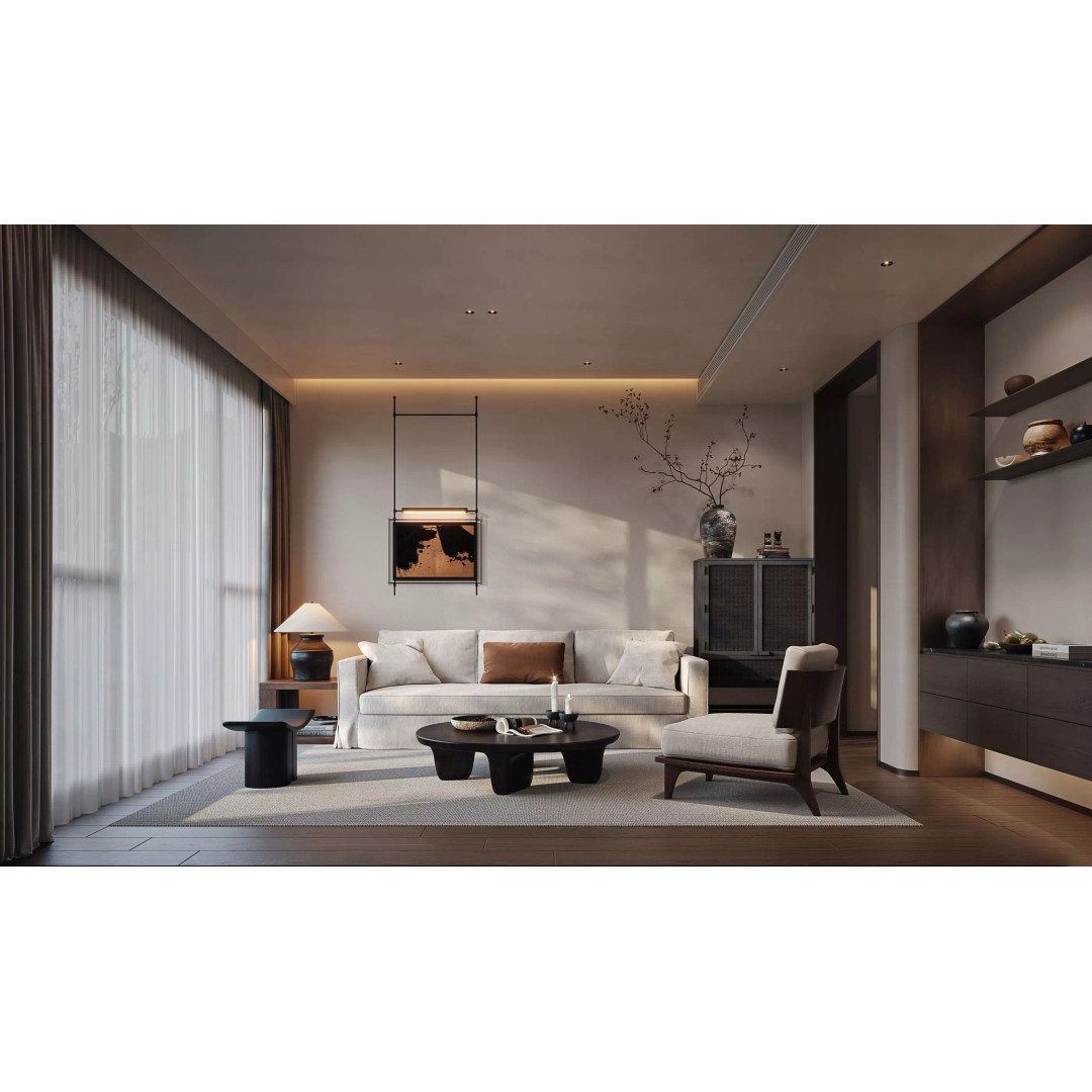 Modern Living Room 3D Model – Japandi Style, PBR Textures, Multiple Formats - View 2