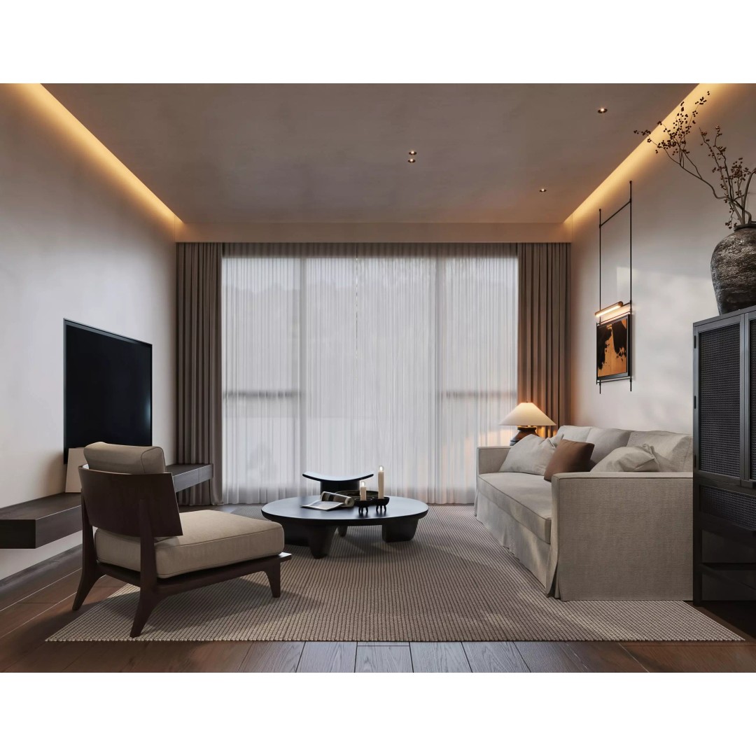 Modern Living Room 3D Model – Japandi Style, PBR Textures, Multiple Formats - View 4