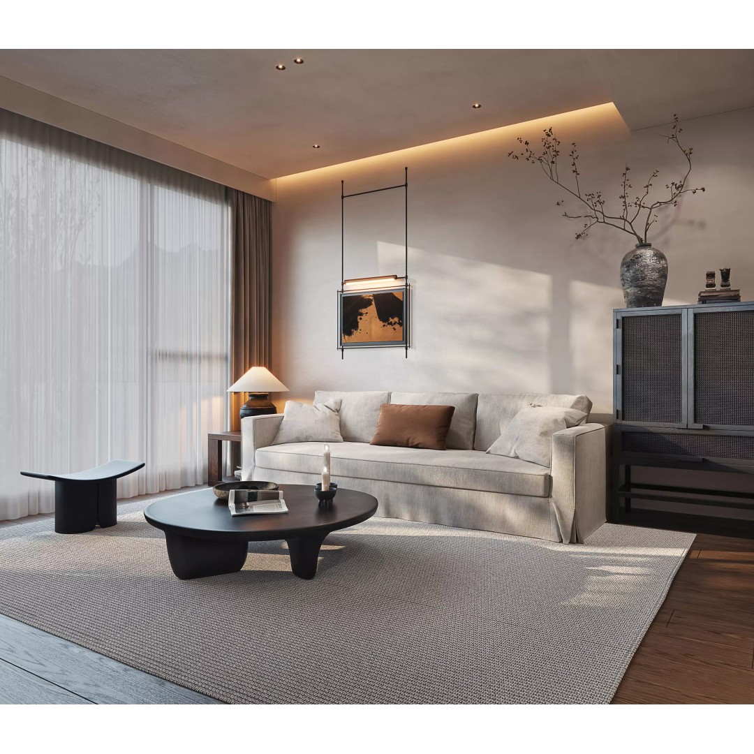 Modern Living Room 3D Model – Japandi Style, PBR Textures, Multiple Formats - View 7