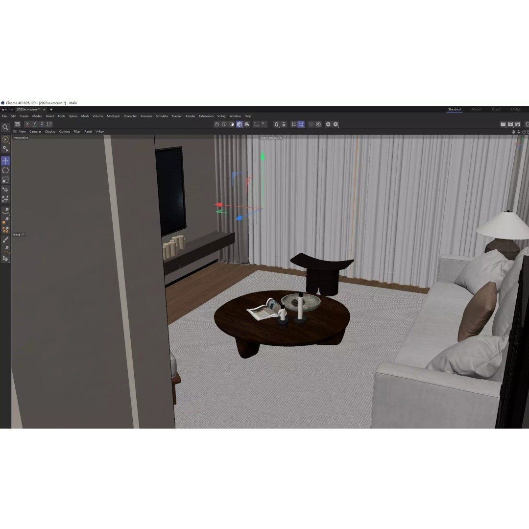 Modern Living Room 3D Model – Japandi Style, PBR Textures, Multiple Formats - View 8