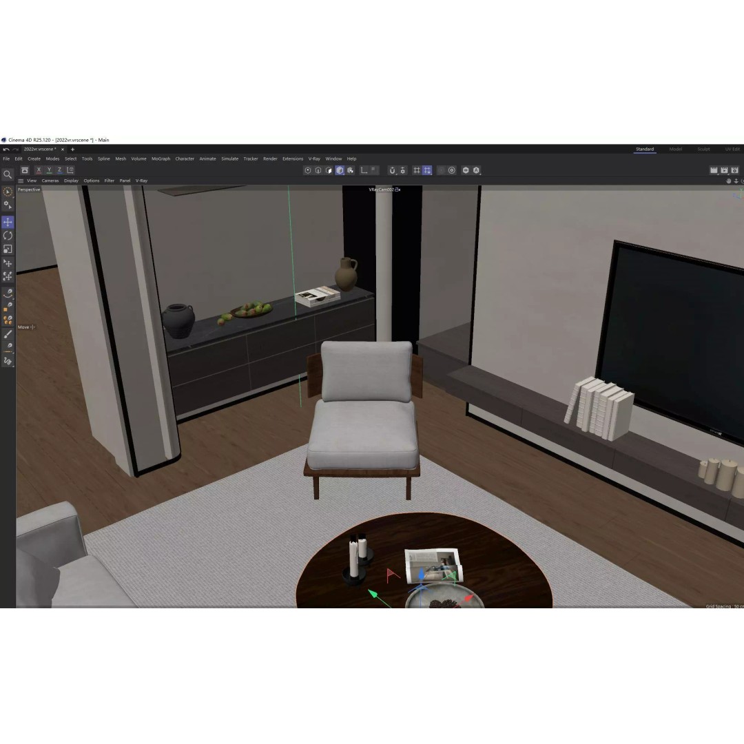Modern Living Room 3D Model – Japandi Style, PBR Textures, Multiple Formats - View 9