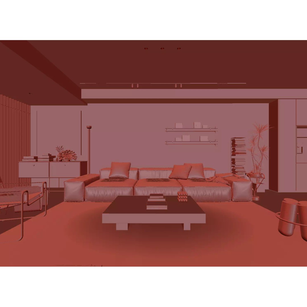 Contemporary Minimal Living Space 3D Model – Open Kitchen, MAX, FBX, OBJ - View 14