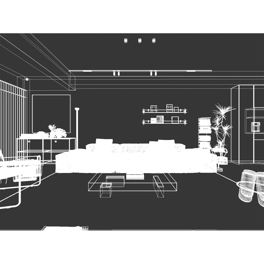 Contemporary Minimal Living Space 3D Model – Open Kitchen, MAX, FBX, OBJ - View 15