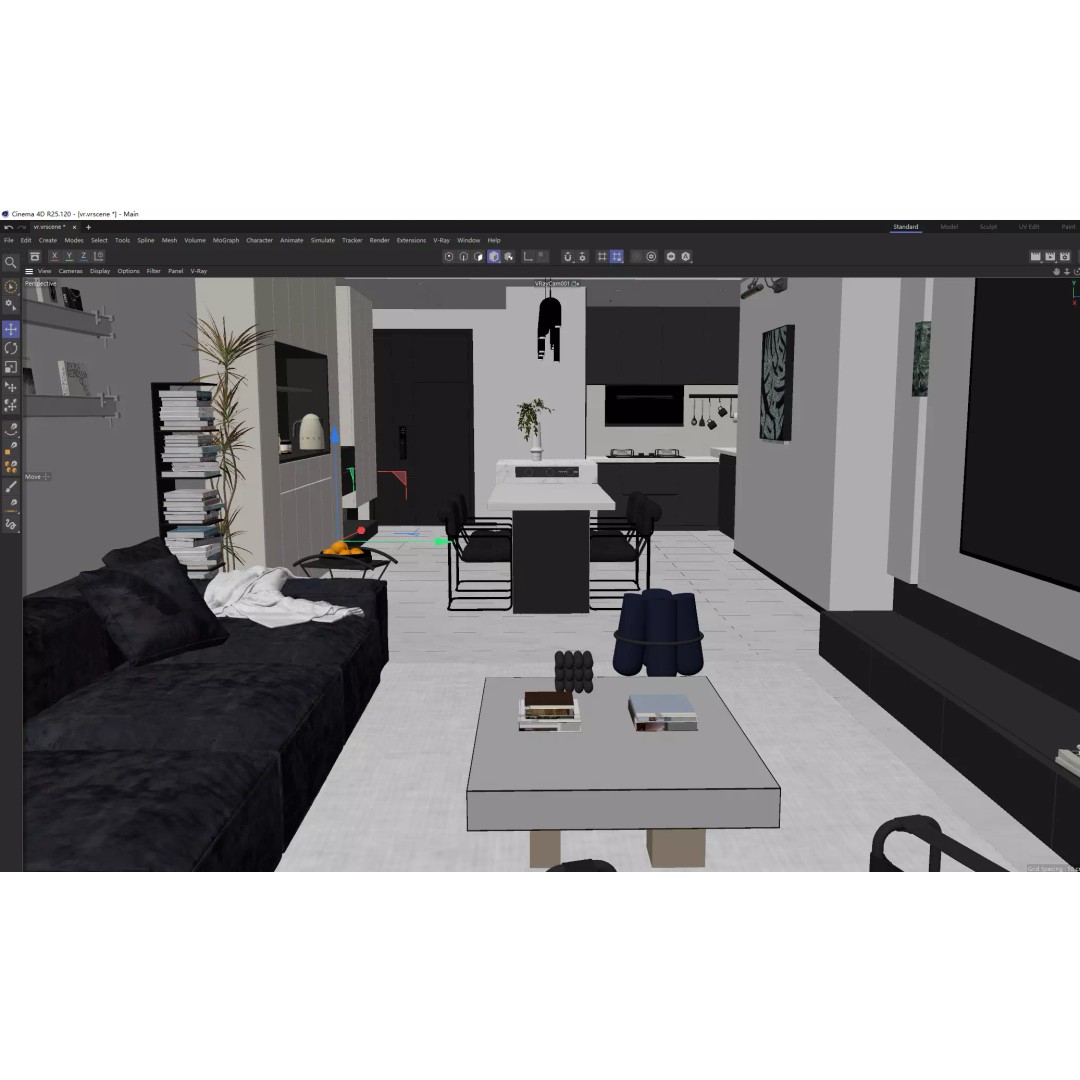 Contemporary Minimal Living Space 3D Model – Open Kitchen, MAX, FBX, OBJ - View 16