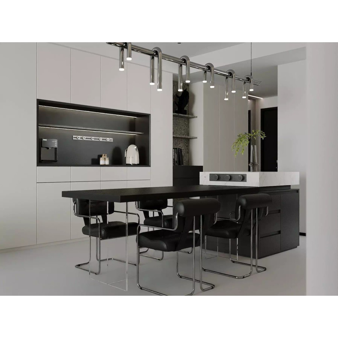 Contemporary Minimal Living Space 3D Model – Open Kitchen, MAX, FBX, OBJ - View 9