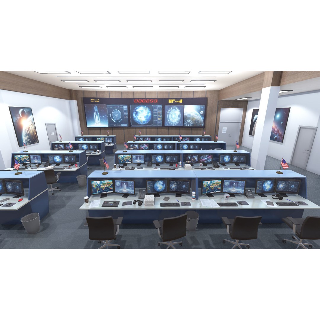 Mission Control Center 3D Model – Low Poly Game Asset, FBX