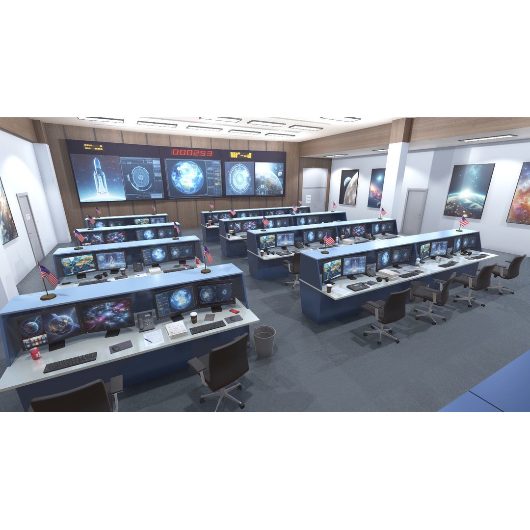 Mission Control Center 3D Model – Low Poly Game Asset, FBX - View 3