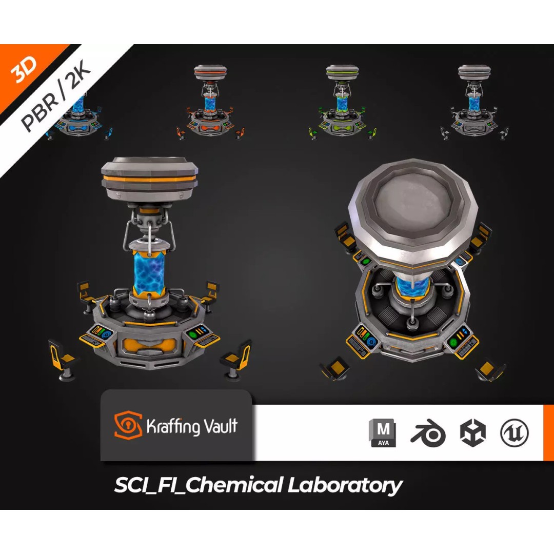 Sci-Fi Chemical Laboratory 3D Model – Low Poly PBR Asset, FBX, Blender - View 2