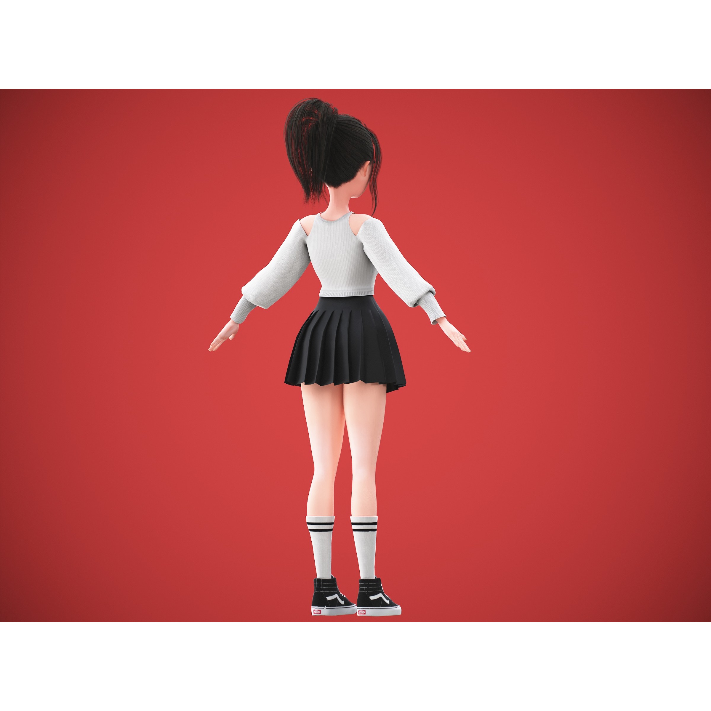 Cartoon Korean Girl Character - Low-Poly Game-Ready 3D Model - View 13