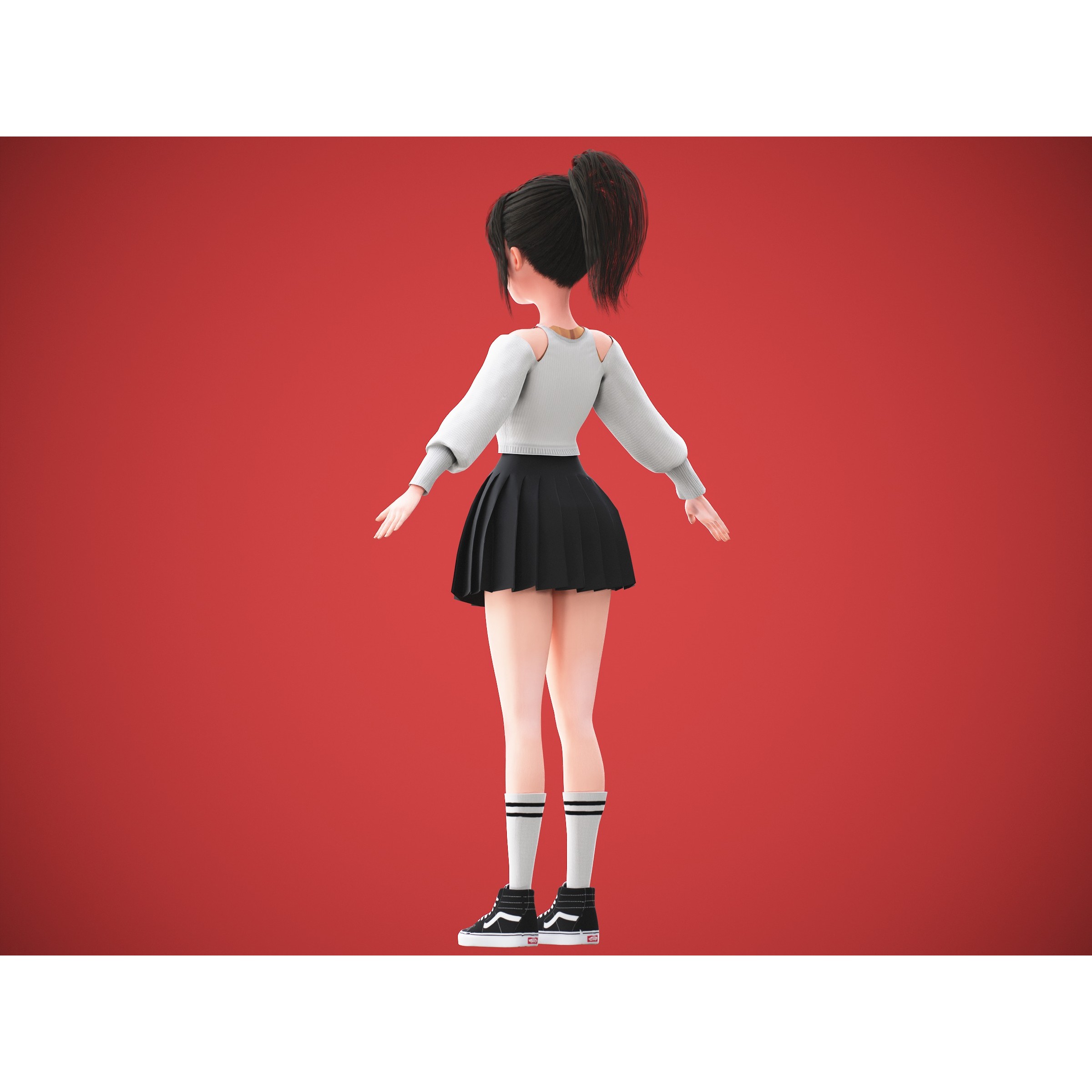 Cartoon Korean Girl Character - Low-Poly Game-Ready 3D Model - View 16