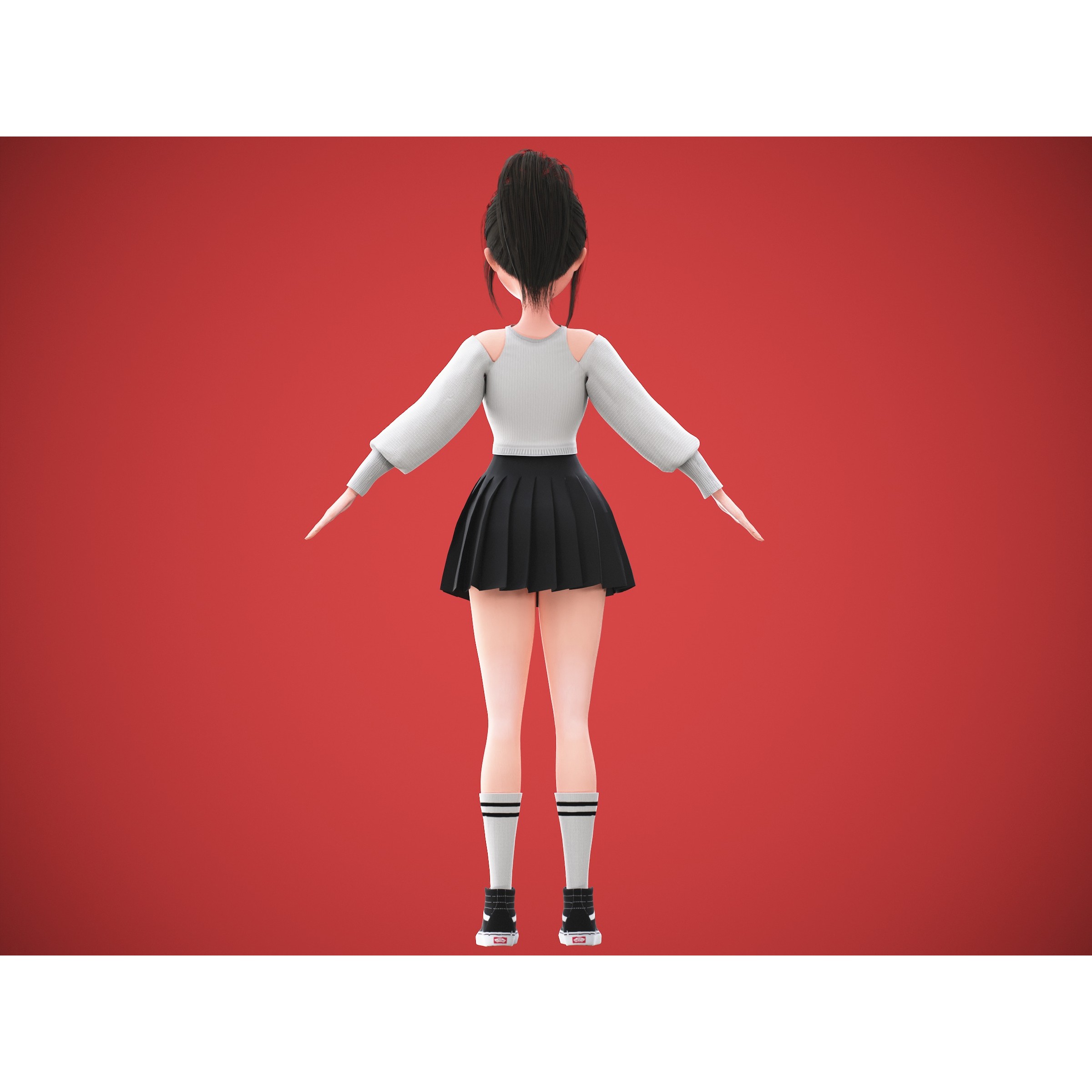 Cartoon Korean Girl Character - Low-Poly Game-Ready 3D Model - View 17