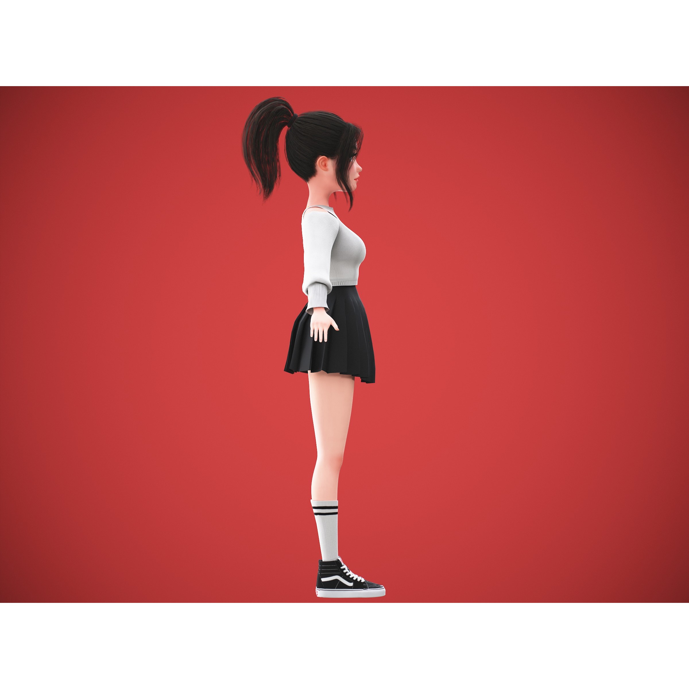 Cartoon Korean Girl Character - Low-Poly Game-Ready 3D Model - View 18