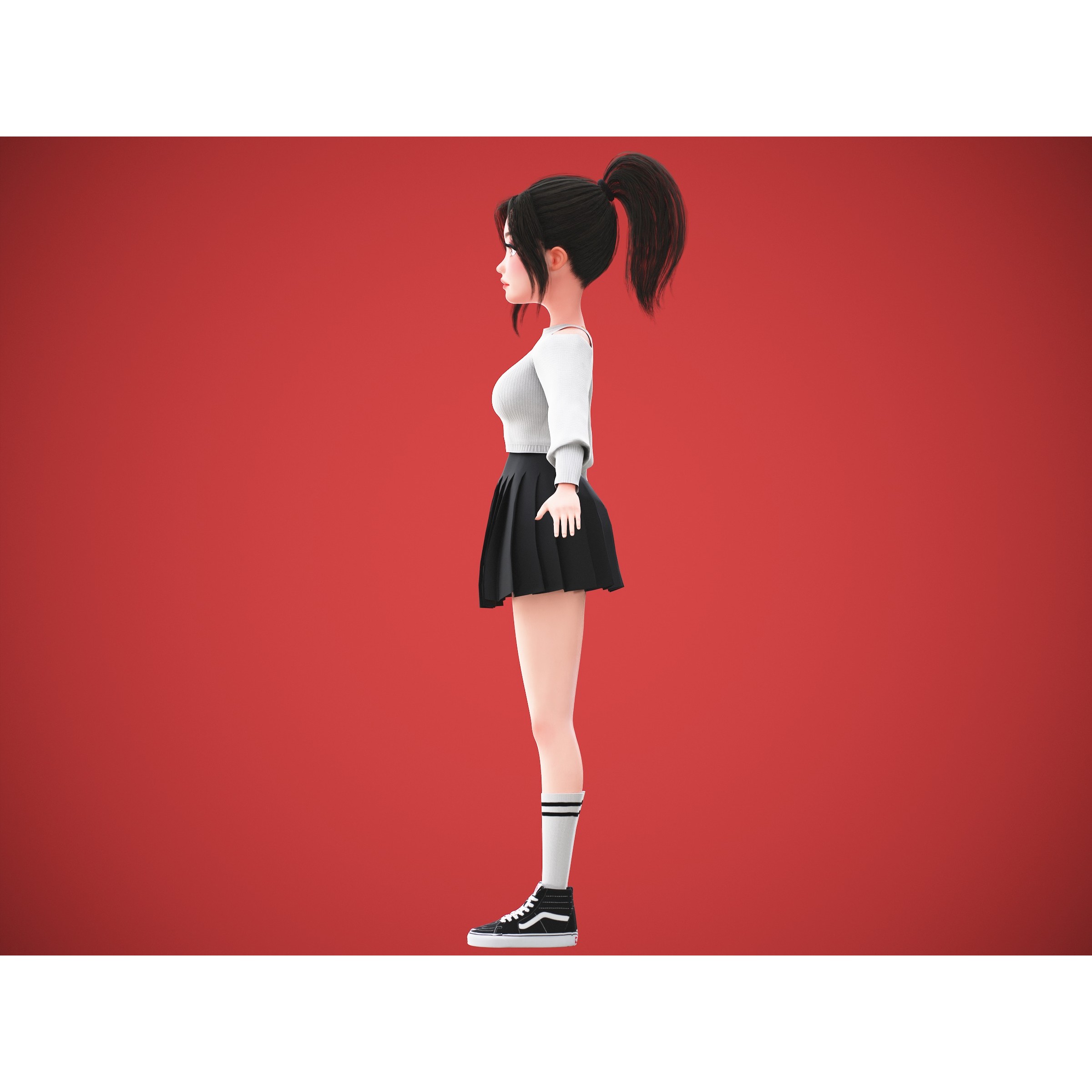 Cartoon Korean Girl Character - Low-Poly Game-Ready 3D Model - View 20