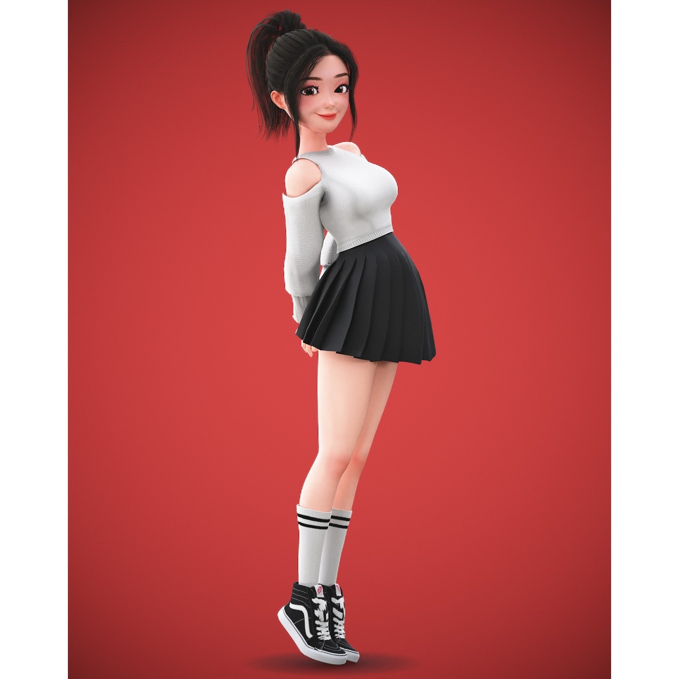 Cartoon Korean Girl Character - Low-Poly Game-Ready 3D Model - View 23